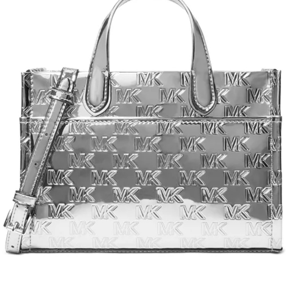 Michael Kors metallic silver handbag Gigi messenger NWT - Picture 2 of 5